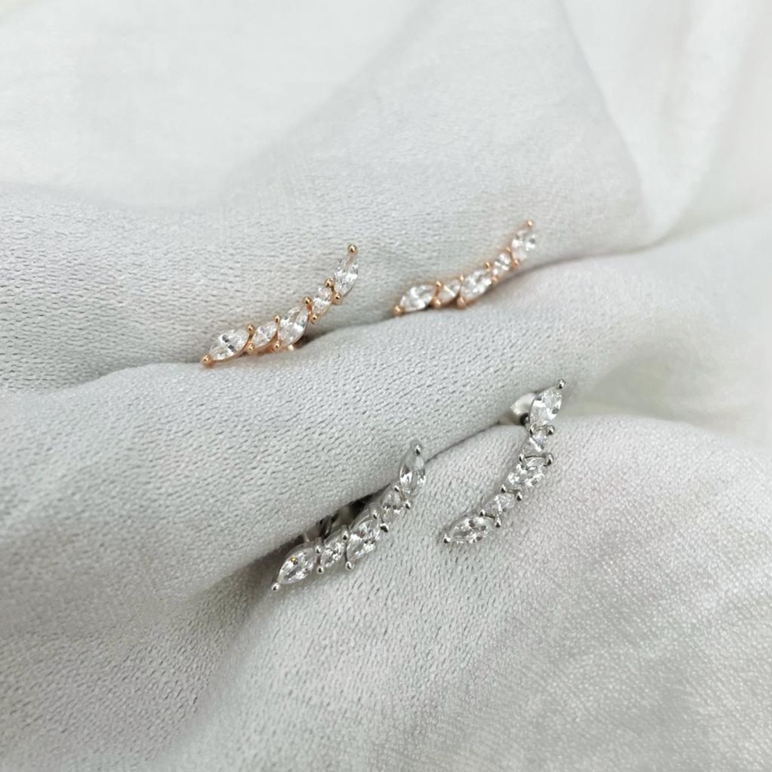 עגילים מטפסים שיבוץ זרקוני טיפות כסף 925