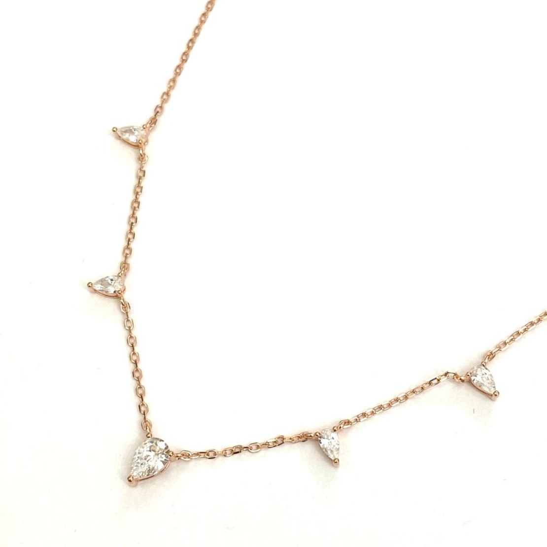 שרשרת כסף 925 בציפוי רוז גולד - זרקוני טיפות 