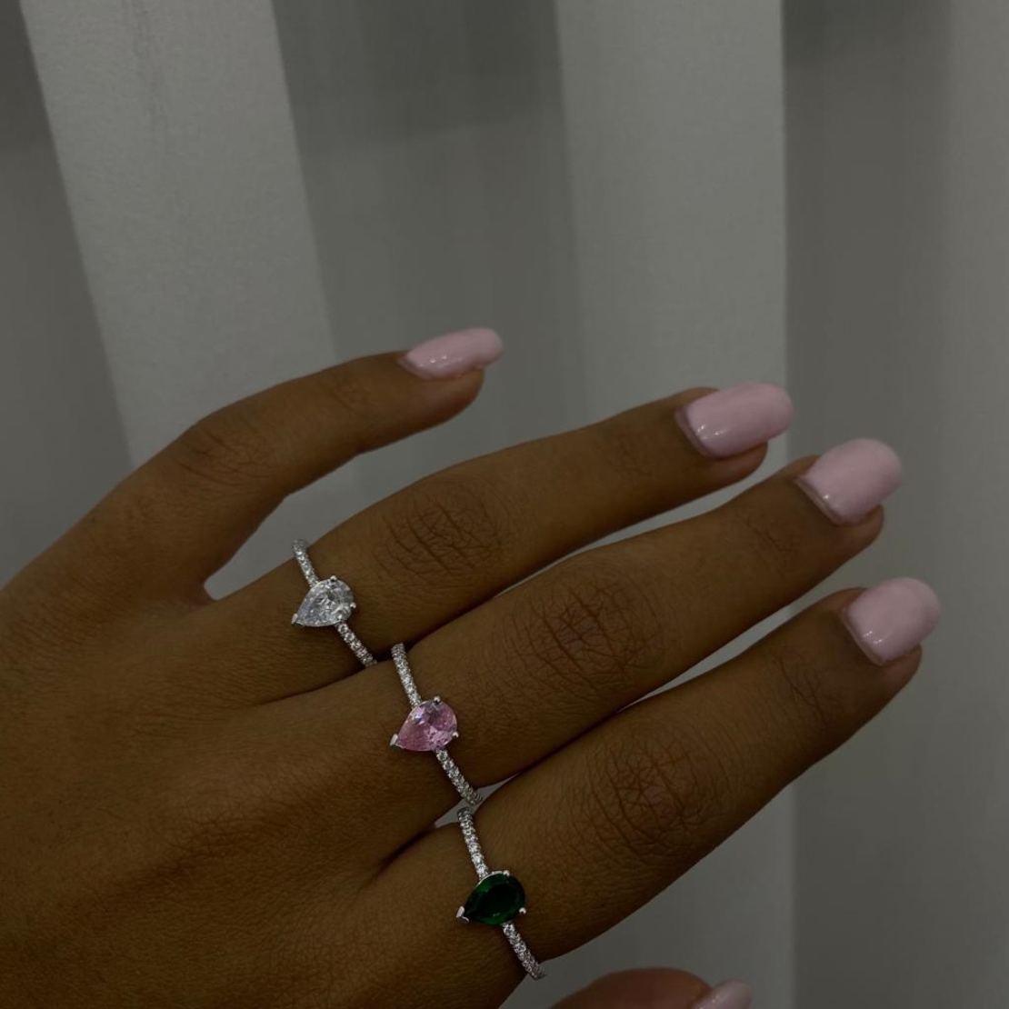 טבעת כסף 925 - טיפה ורודה