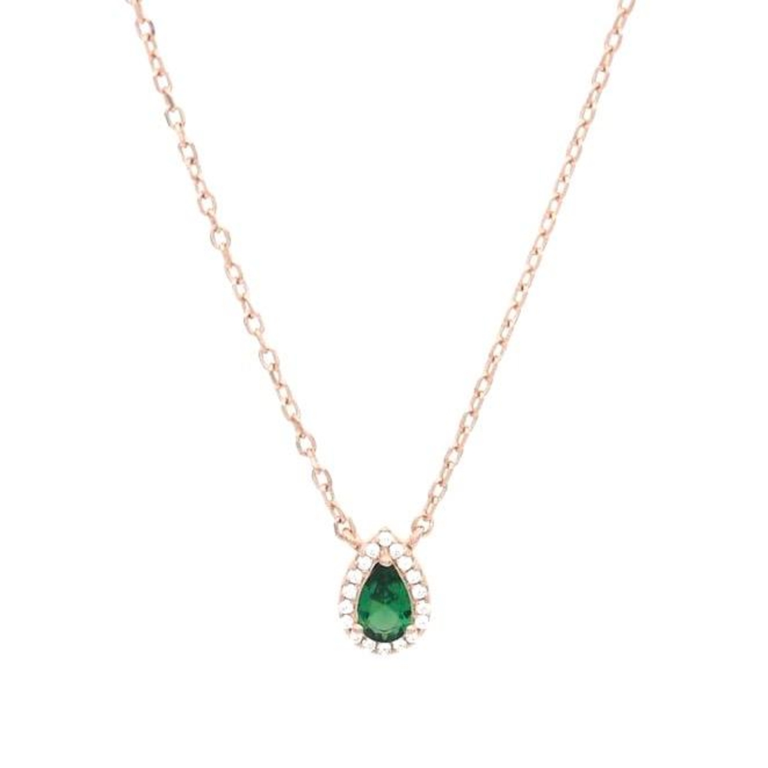 שרשרת כסף 925 בציפוי רוז גולד טיפה ירוקה