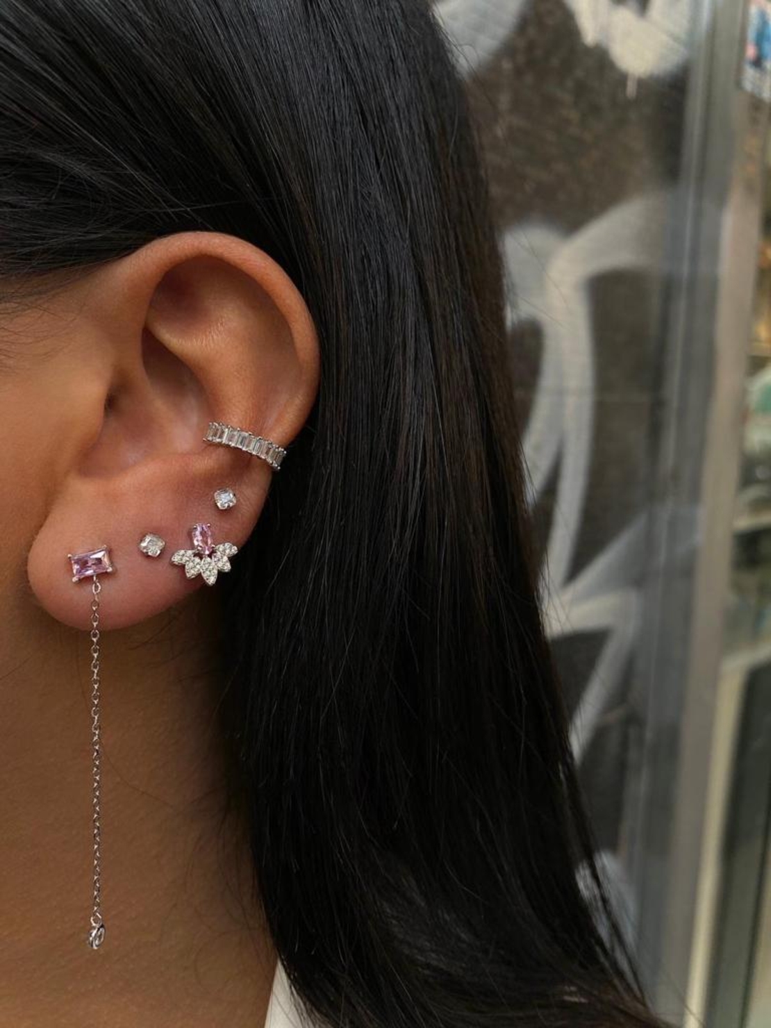 עגילי NOA - כסף 925 אבן ורודה