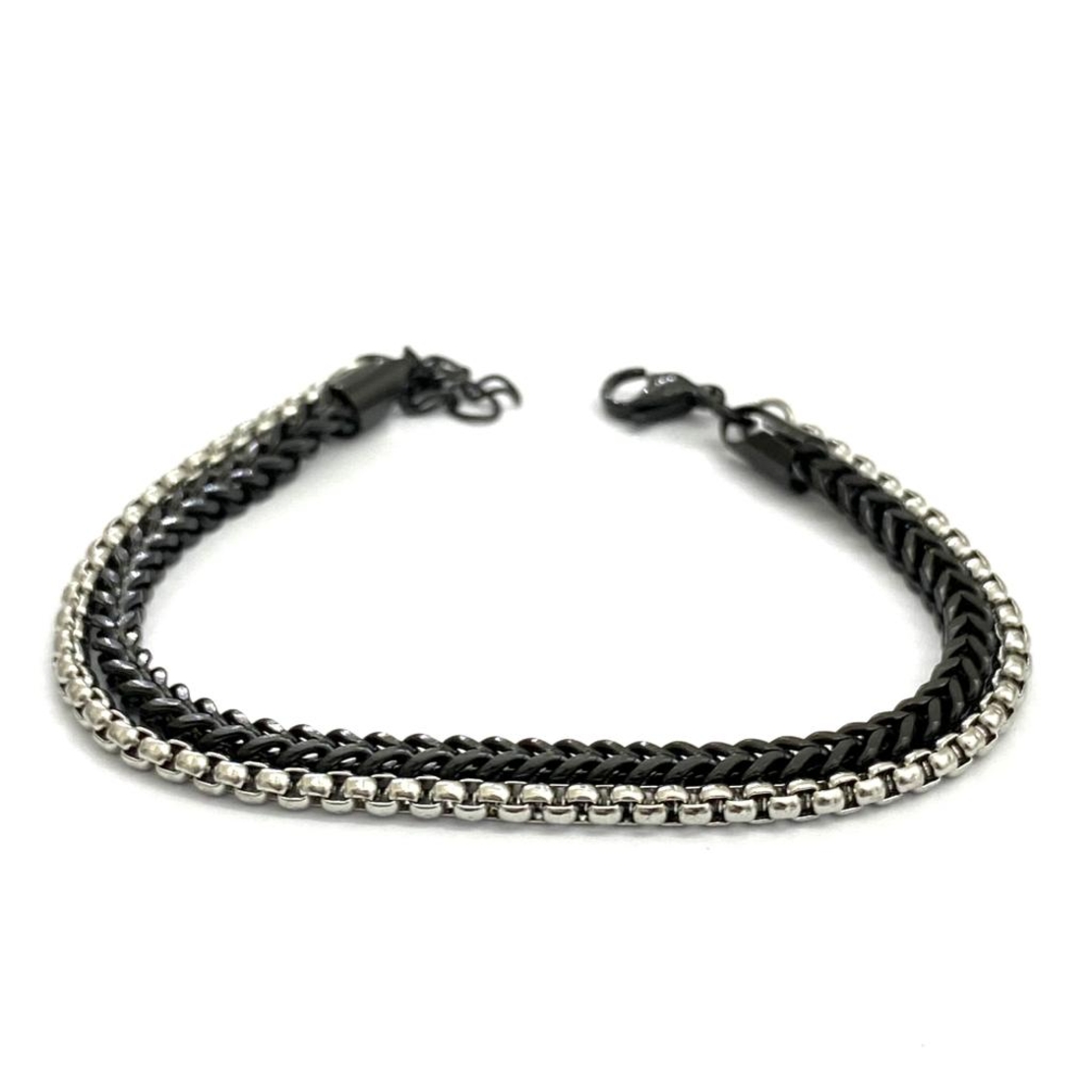 צמיד כפול לגבר - כסוף שחור