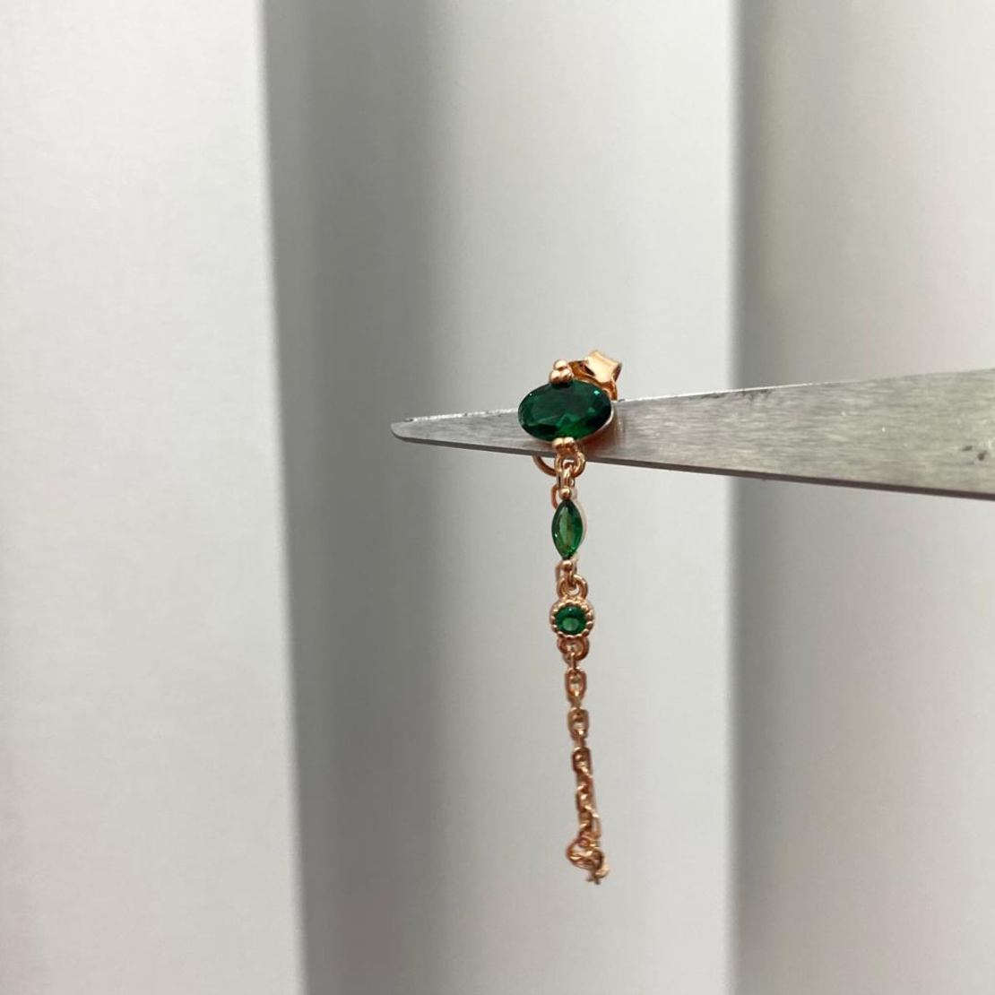 עגיל MIEL - כסף 925 בציפוי רוז גולד בשילוב ירוק