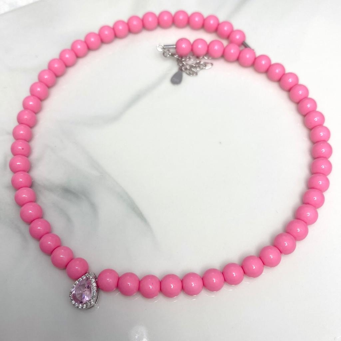 SUMMER NECKLACE - ורוד עם תליון טיפה