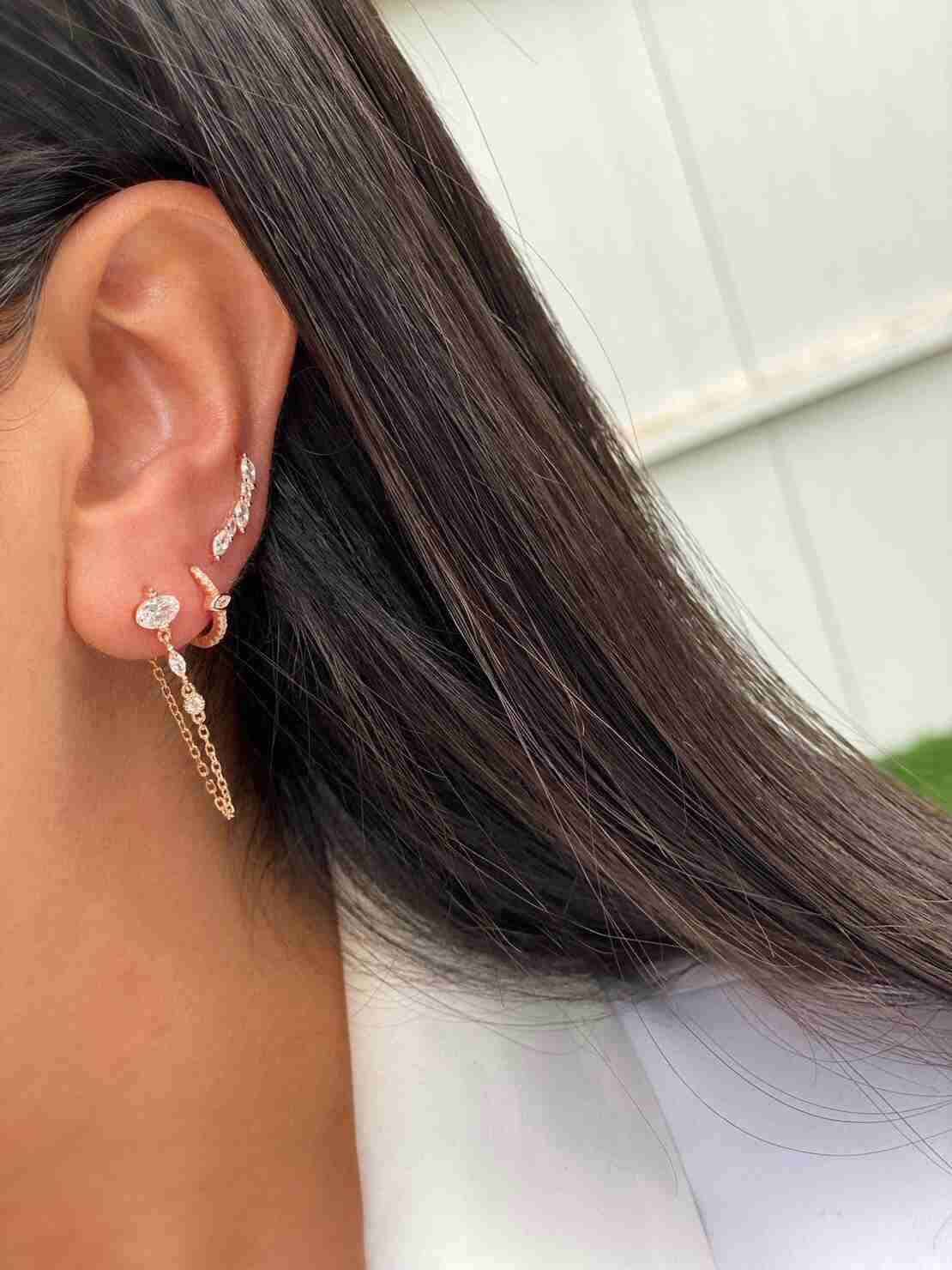 עגילים מטפסים שיבוץ זרקוני טיפות כסף 925