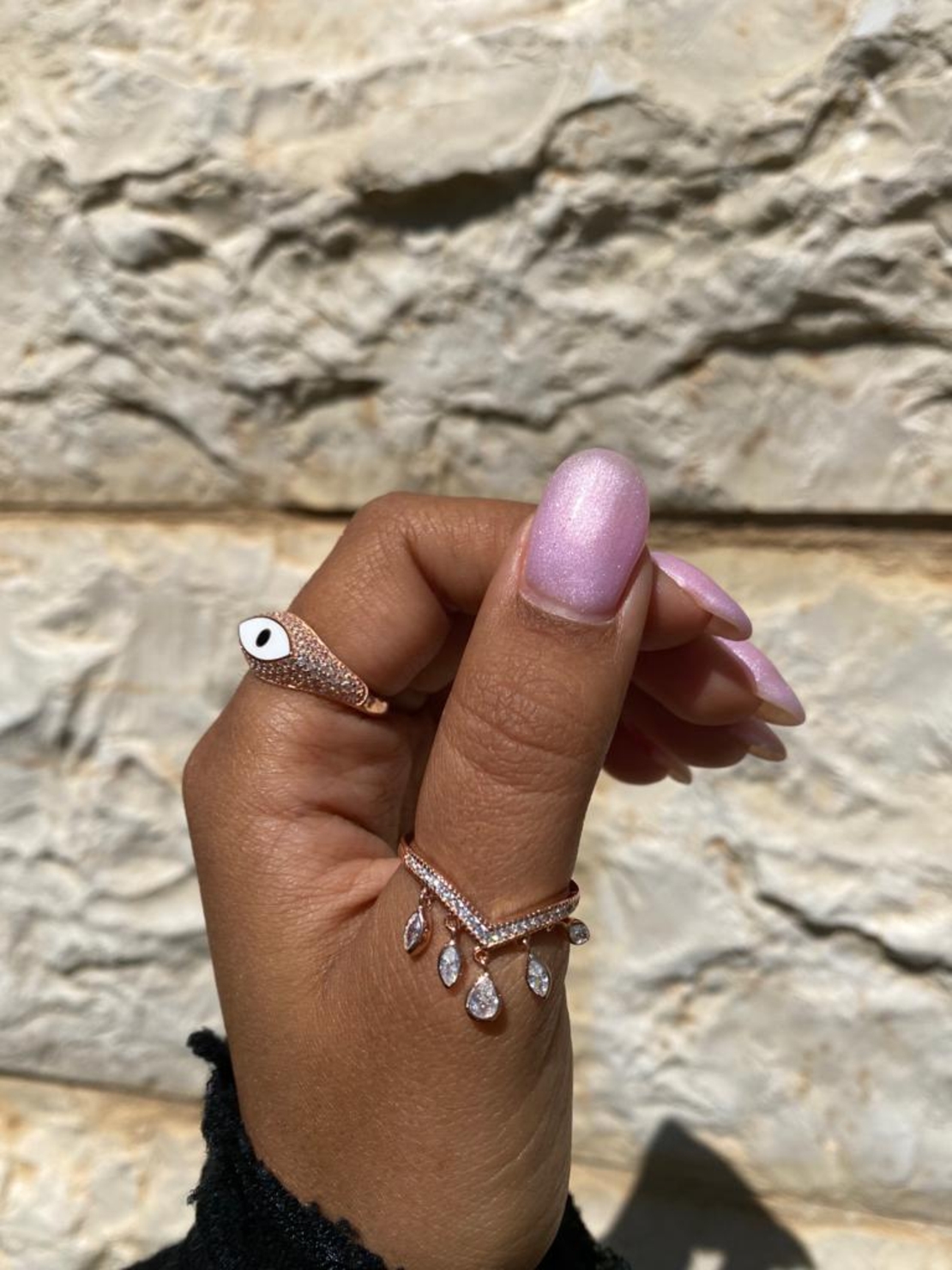 טבעת כסף 925 בציפוי רוז גולד - תליונים נופלים