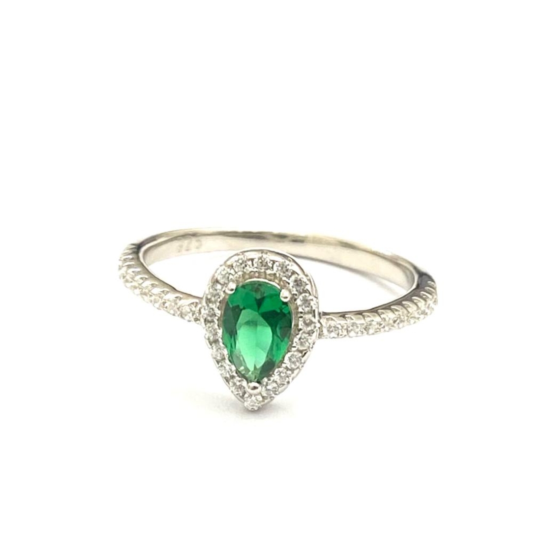 טבעת כסף 925 - טיפה ירוקה משובצת זרקונים