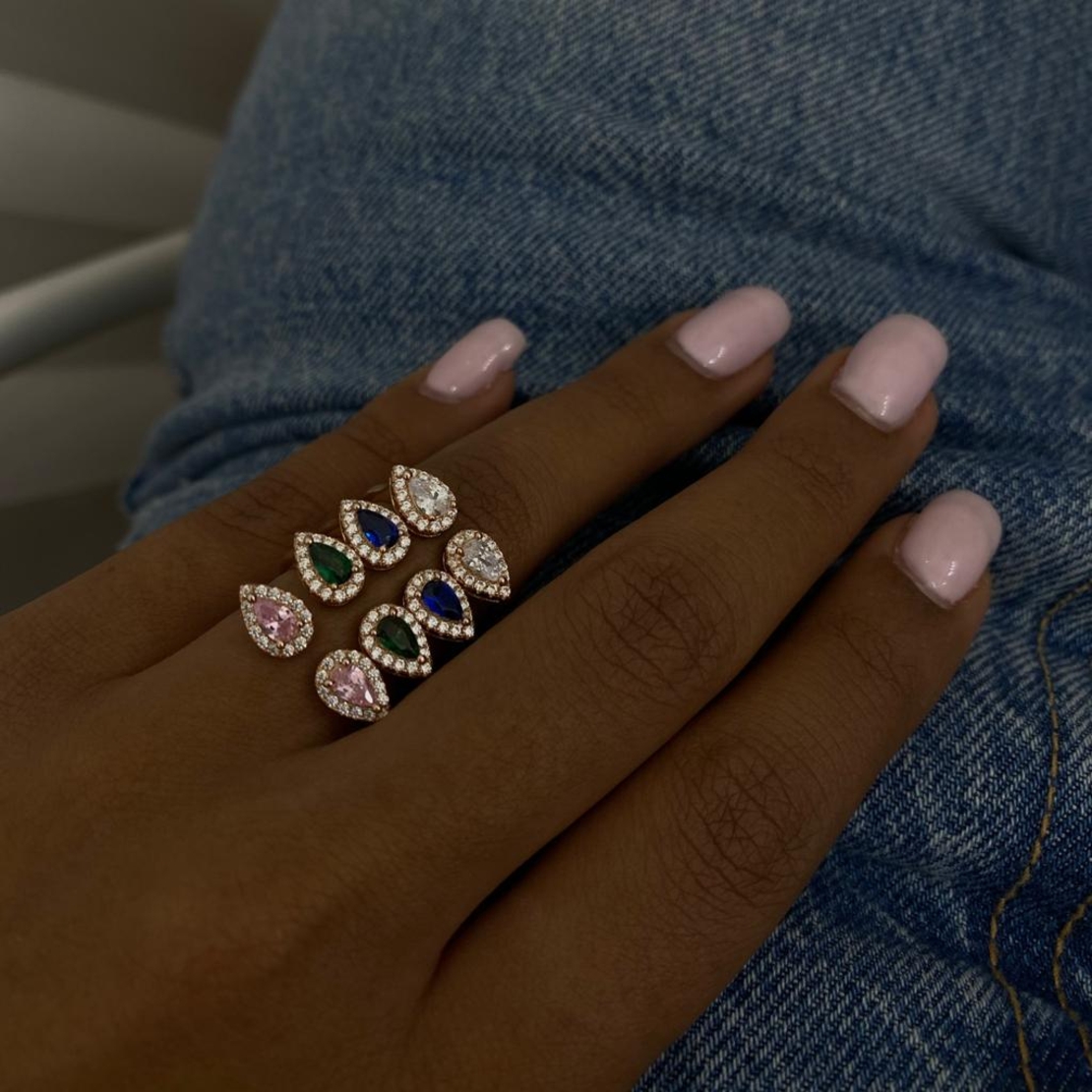 טבעת כסף 925 בציפוי רוז גולד - 2 אבנים ורודות