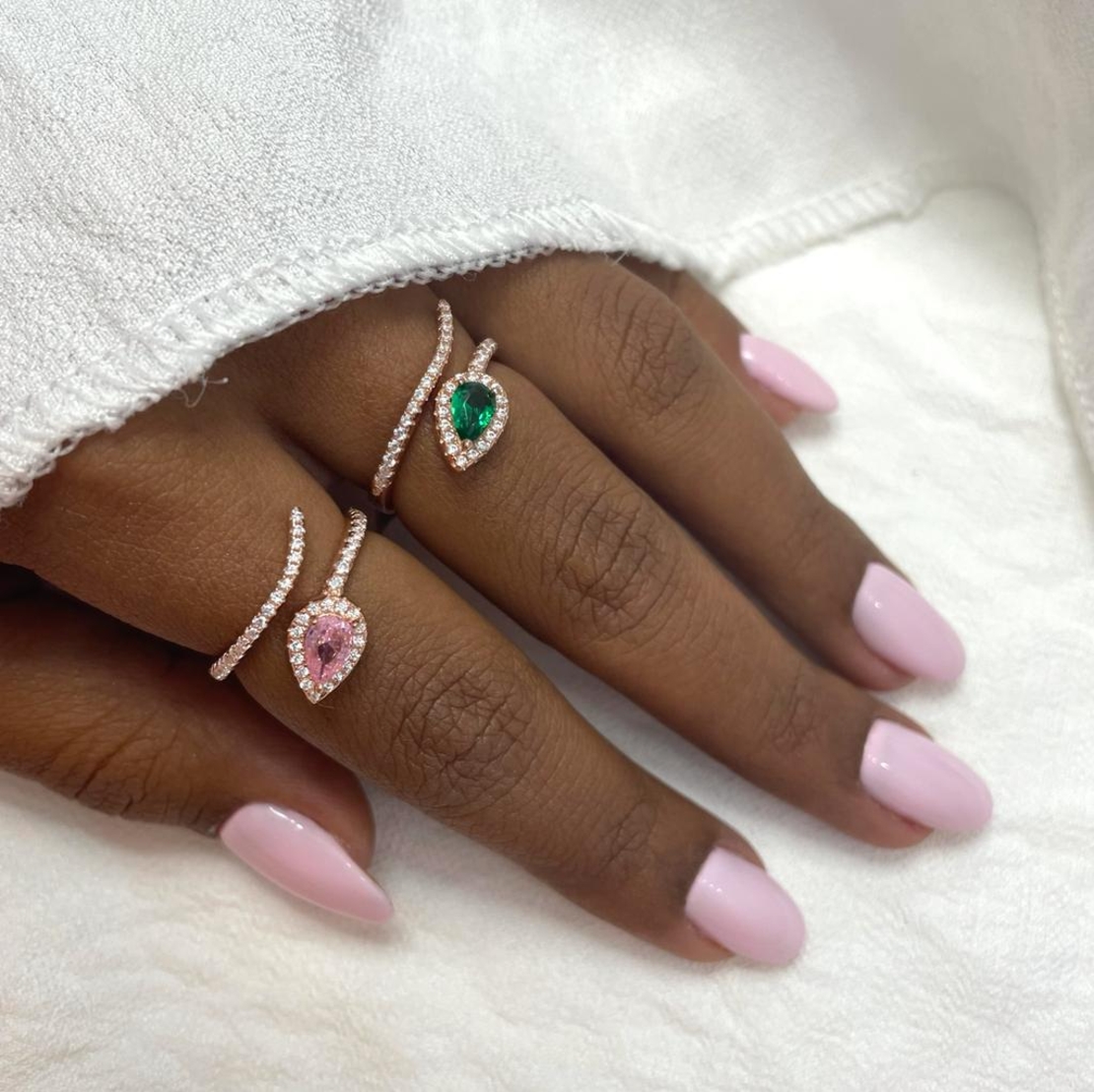 טבעת כסף 925 בציפוי רוז גולד - אבן ורודה/ירוקה