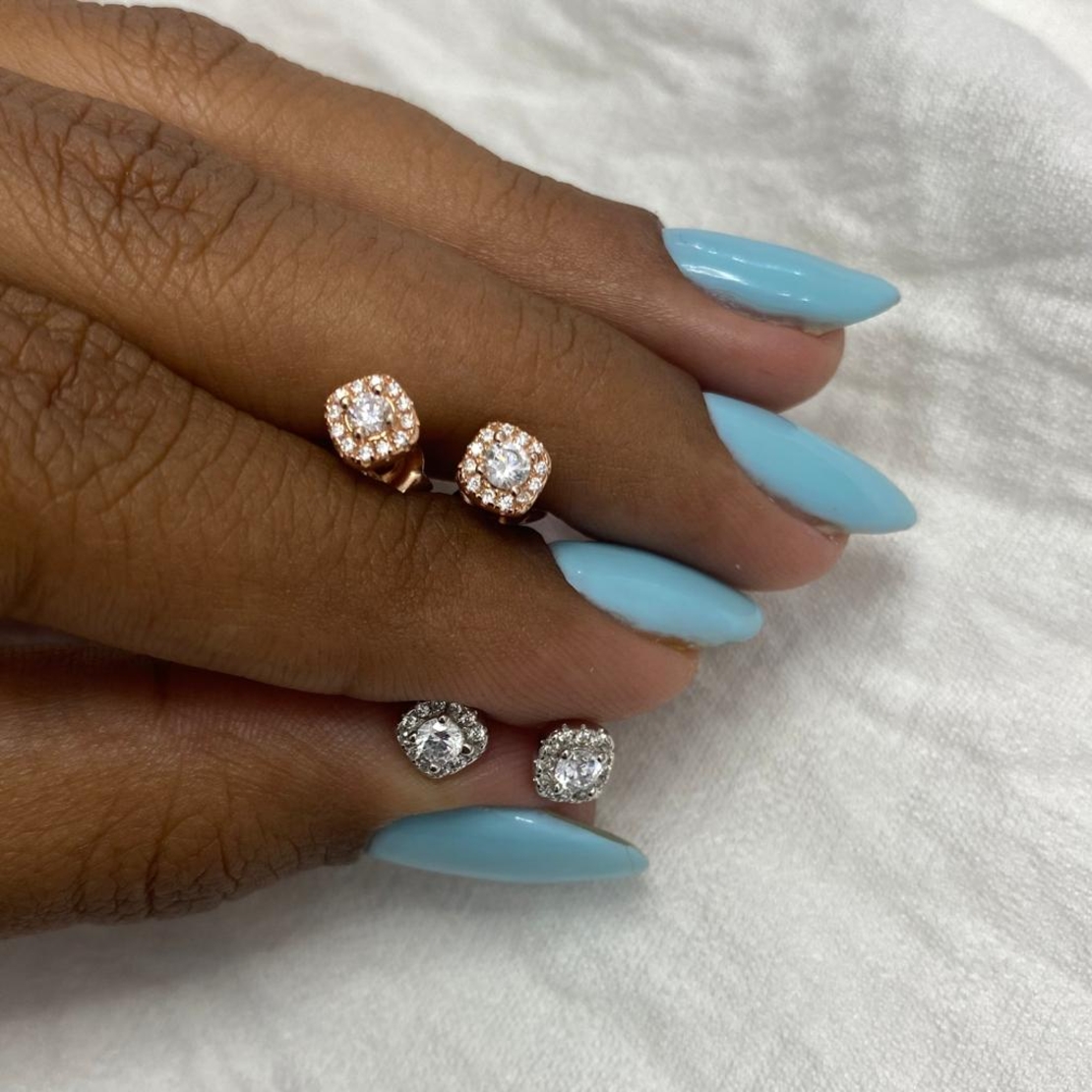 עגילים כסף 925 - זרקון ריבוע משובץ זרקונים