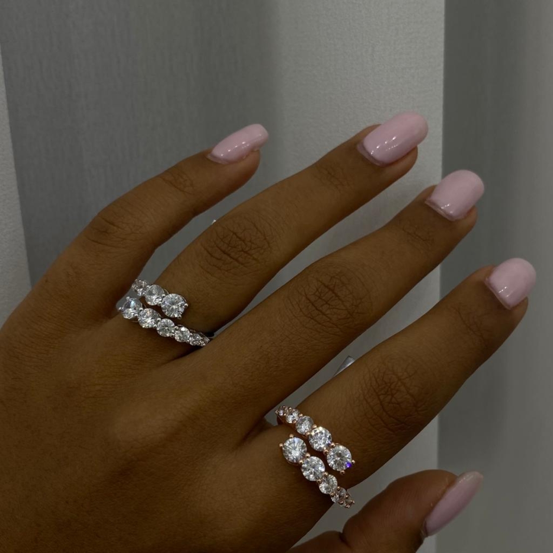 טבעת כסף 925 בציפוי רוז גולד - 2 שורות של זרקונים עגולים