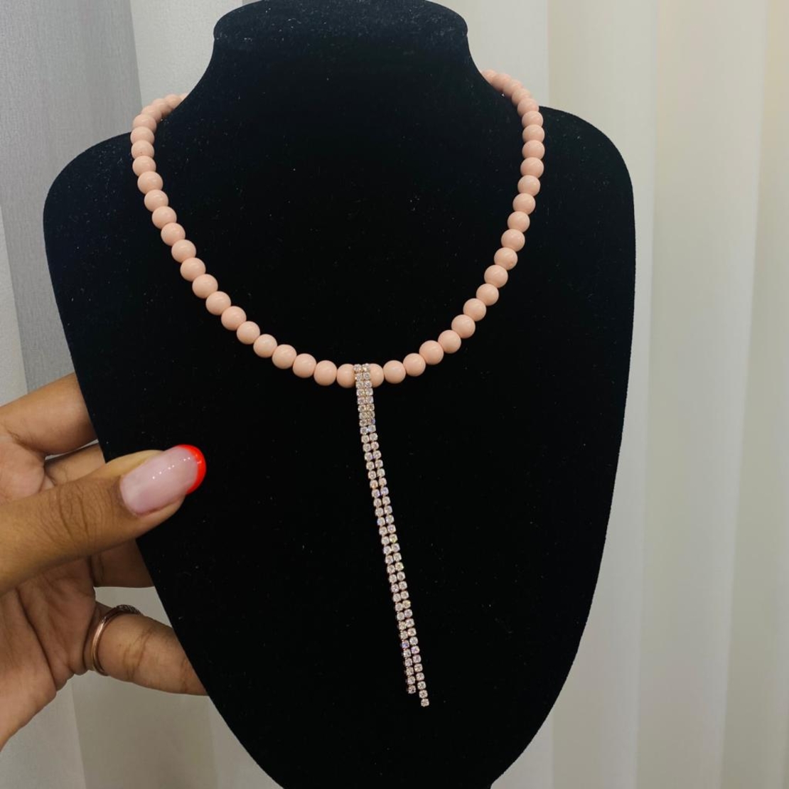 SUMMER NECKLACE - רוז גולד 2 פסי זרקונים