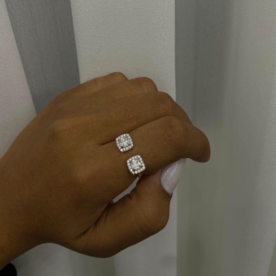 טבעת כסף 925 - 2 אבנים שקופות מרובעות