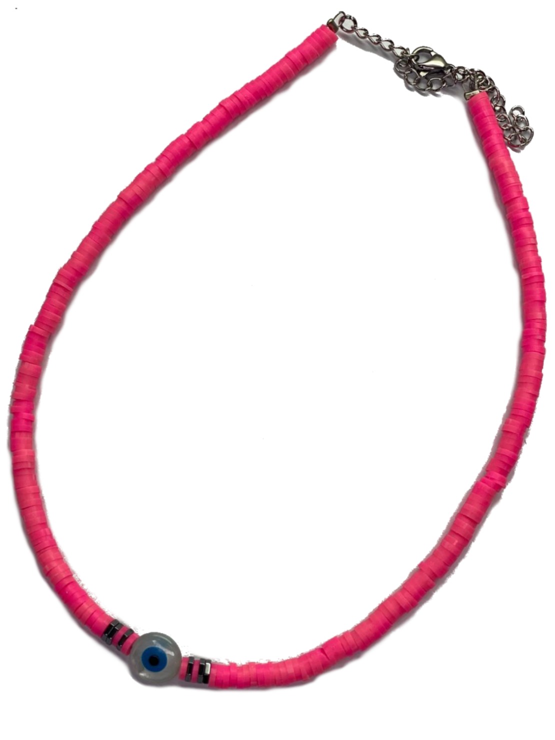 שרשרת דיסקיות ורוד זוהר עם עין