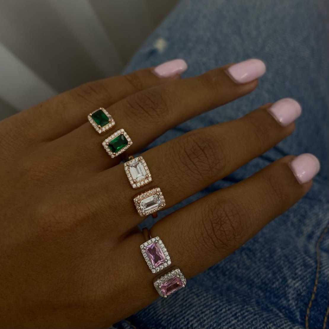 טבעת כסף 925 - 2 אבנים כסופות מרובעות