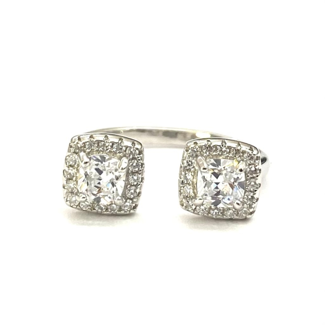 טבעת כסף 925 - 2 אבנים שקופות מרובעות