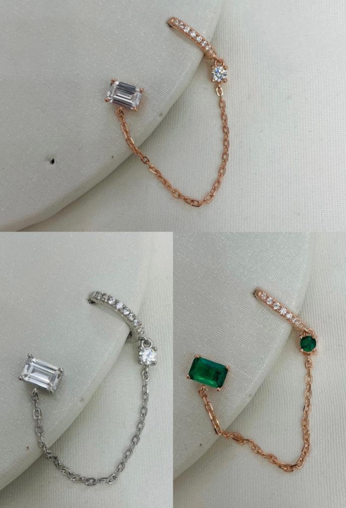 עגיל זרקון ריבוע ושרשרת לחישוק בודד וזרקון