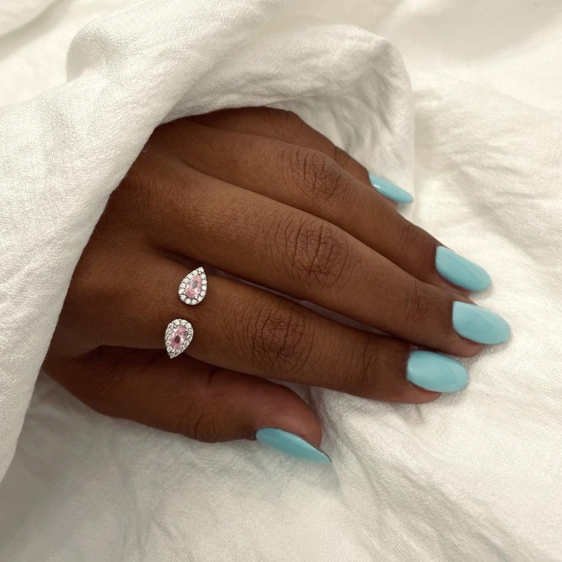 טבעת כסף 925 - 2 אבנים ורוד בייבי