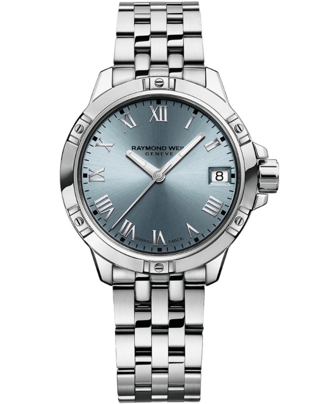 Montre à quartz classique en acier avec cadran bleu et date Tango pour femme