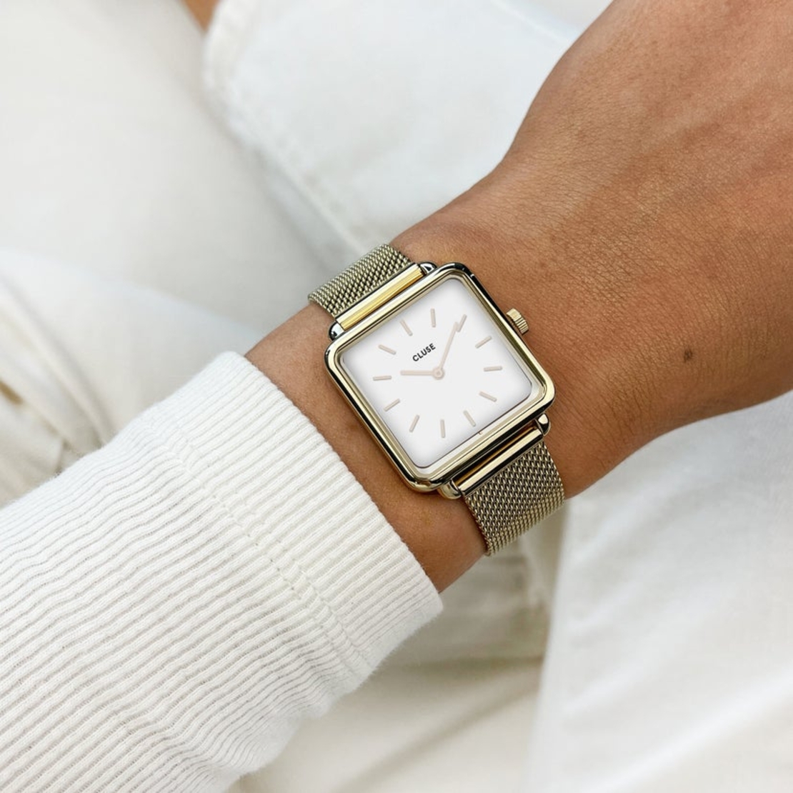 28 5 mm - CG10318 Gift Box La Tétragone Watch & Leather Strap, Gold Colour