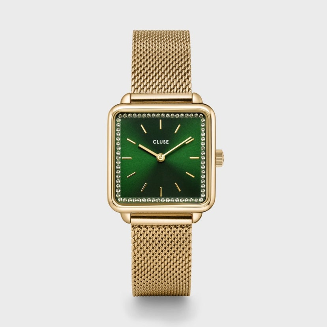 28 5 mm - CG10317 Gift Box La Tétragone Mesh and Malachite Bracelet Gold Colour