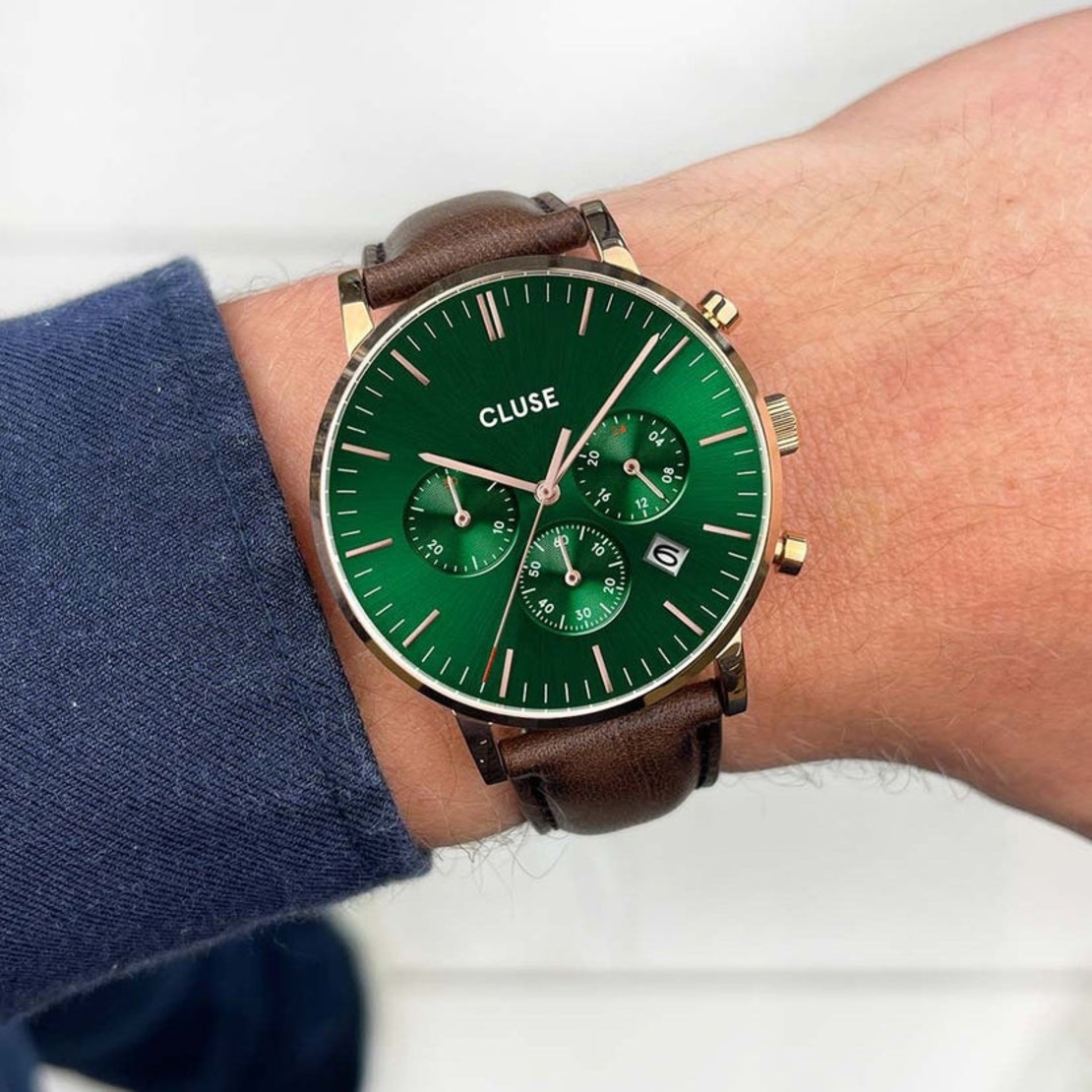 Aravis Chrono Leather Green, Rose Gold Colour 40 mm - CW0101502006