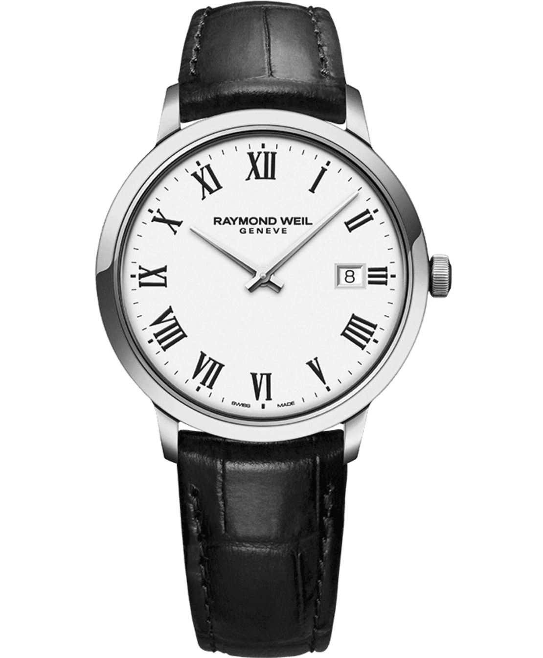 Toccata Men's Classic White Dial Quartz Watch, 39mm Stainless steel, black leather strap, white dial 5485-STC-00300