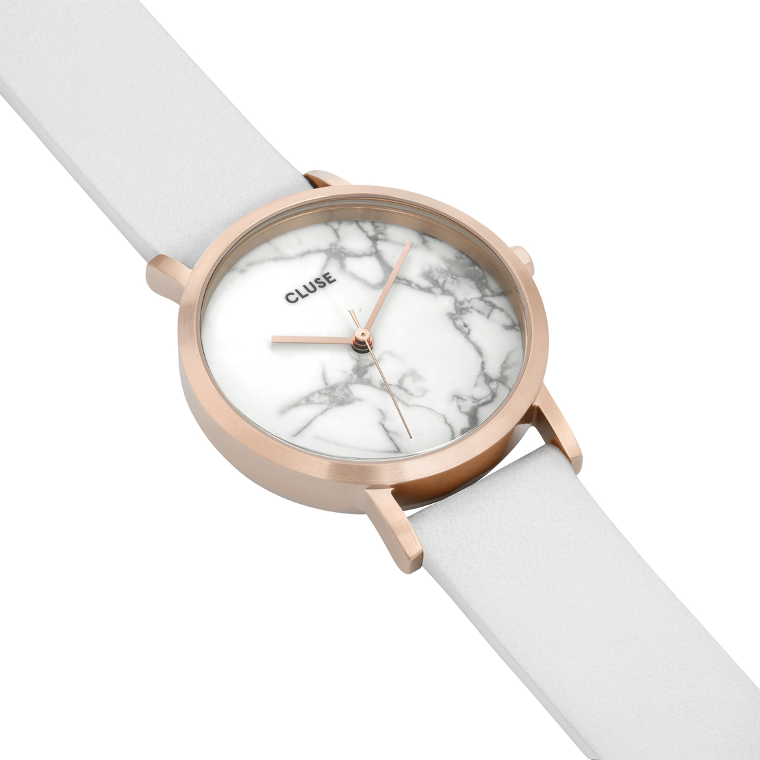 Rose golden stainless steel case, white leather strap, Japanese quartz