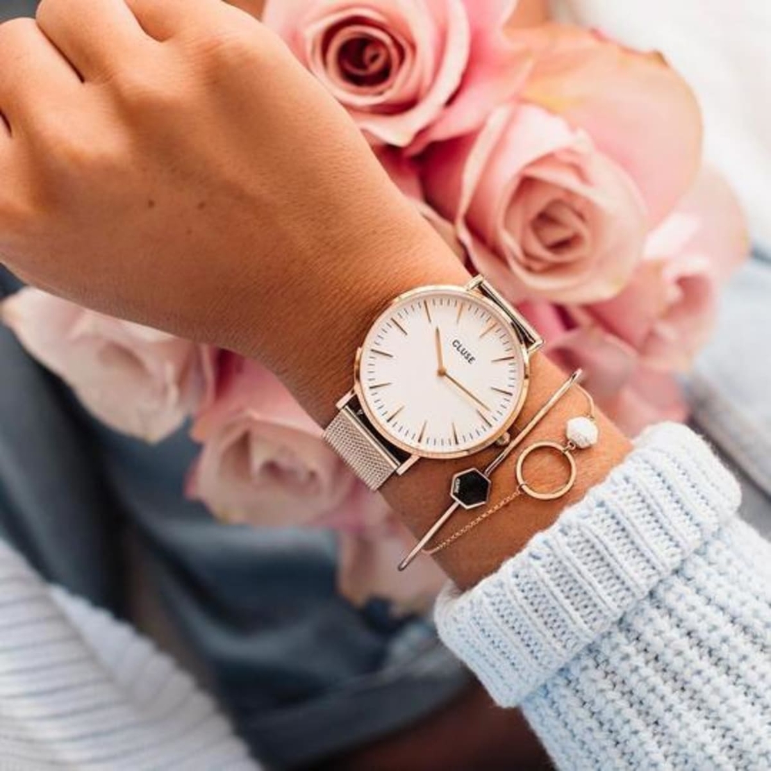 38 mm - CW0101201001  Boho Chic Mesh White, Rose Gold Colour