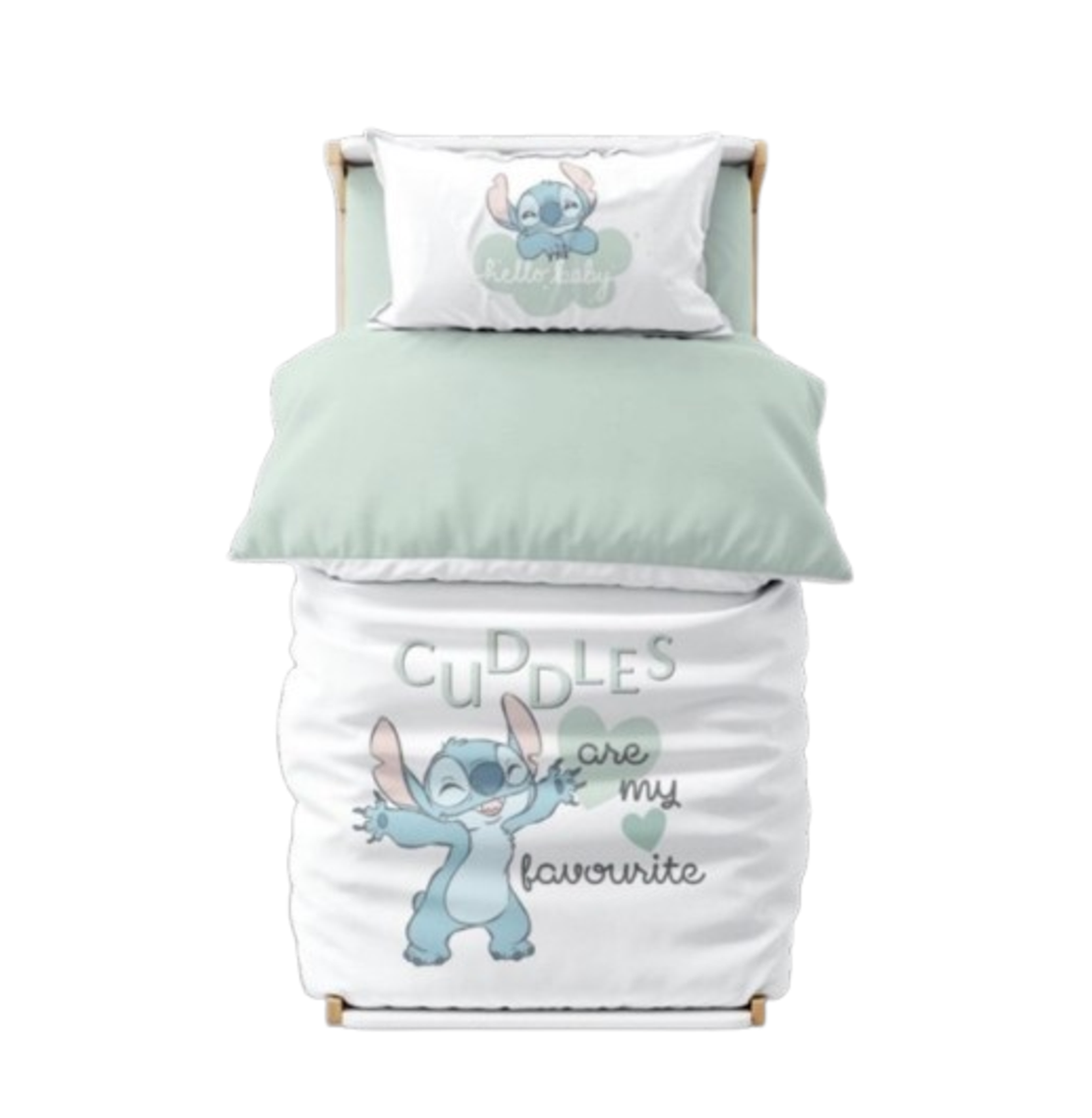 סט מצעים למיטת תינוק דגם סטיץ' חיבוקים