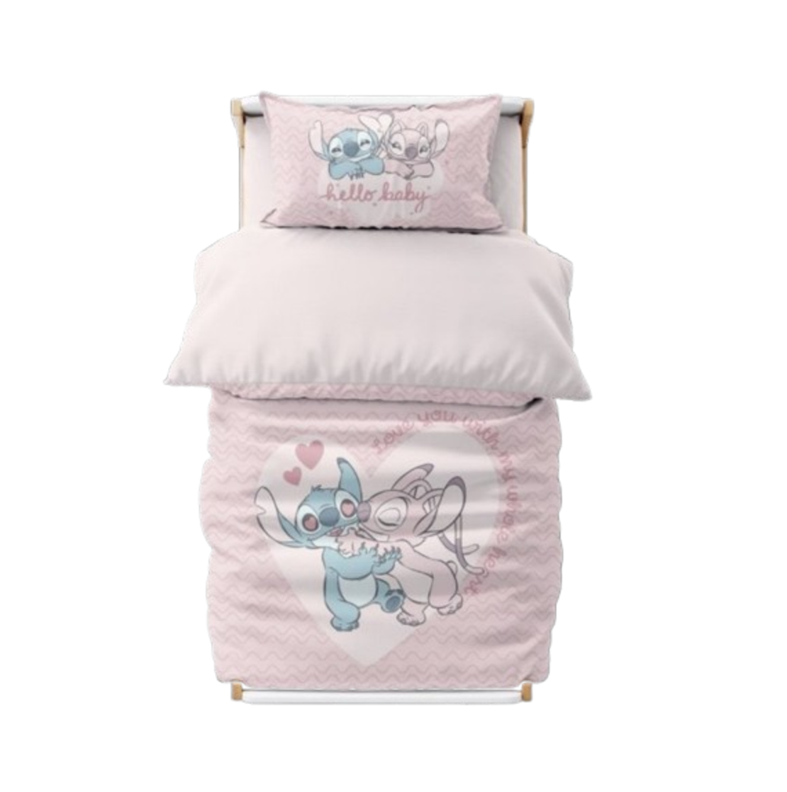 סט מצעים למיטת תינוק דגם סטיץ' לבבות