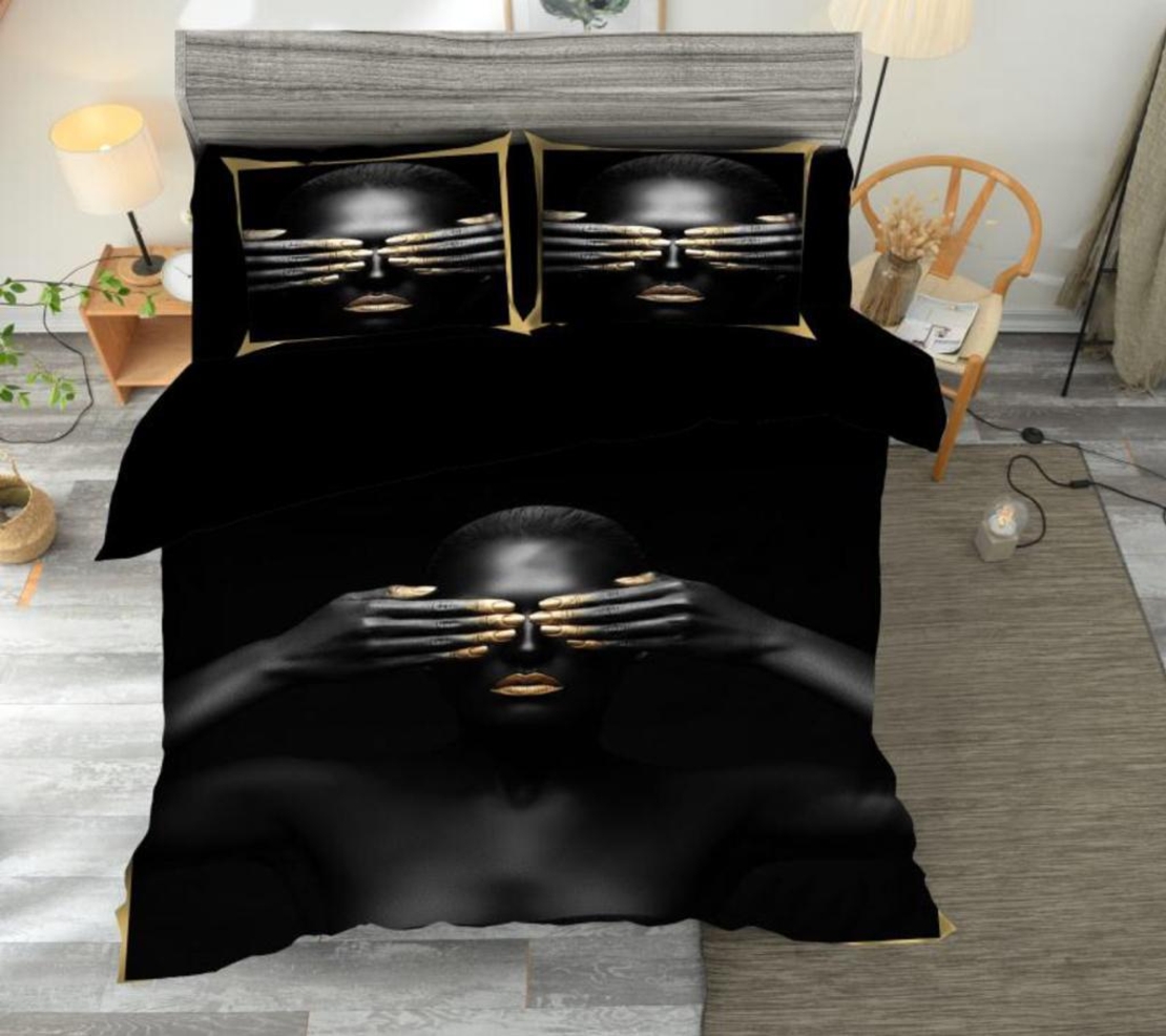 דגם: הדפס פאנל דיגיטלי - אישה סוגרת עיניים - סט זוגי בלבד