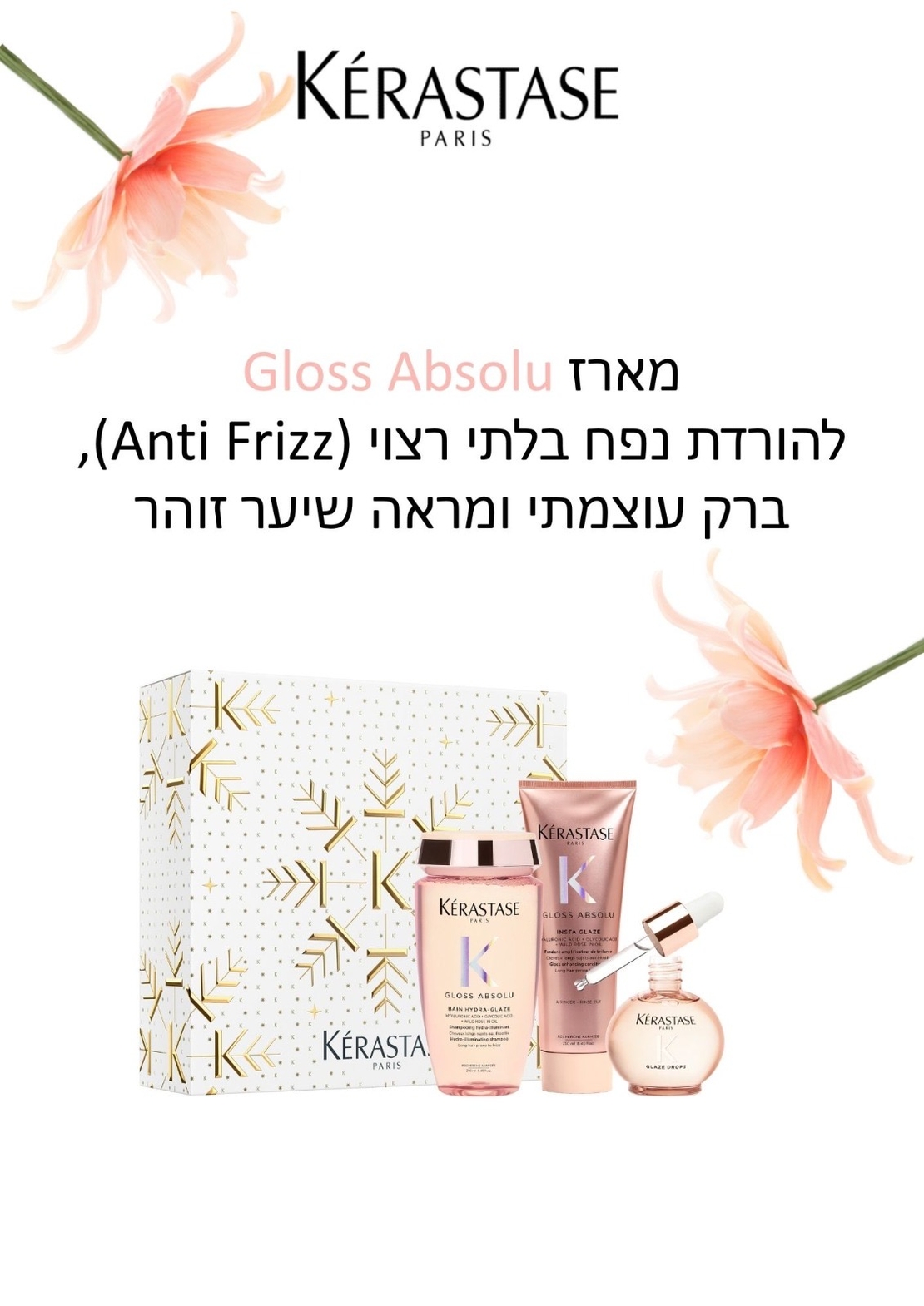 מארז ראש השנה 2026 גלוס אבסולו- להורדת נפח בלתי רצוי (Anti Frizz), ברק עוצמתי ומראה שיער זוהר