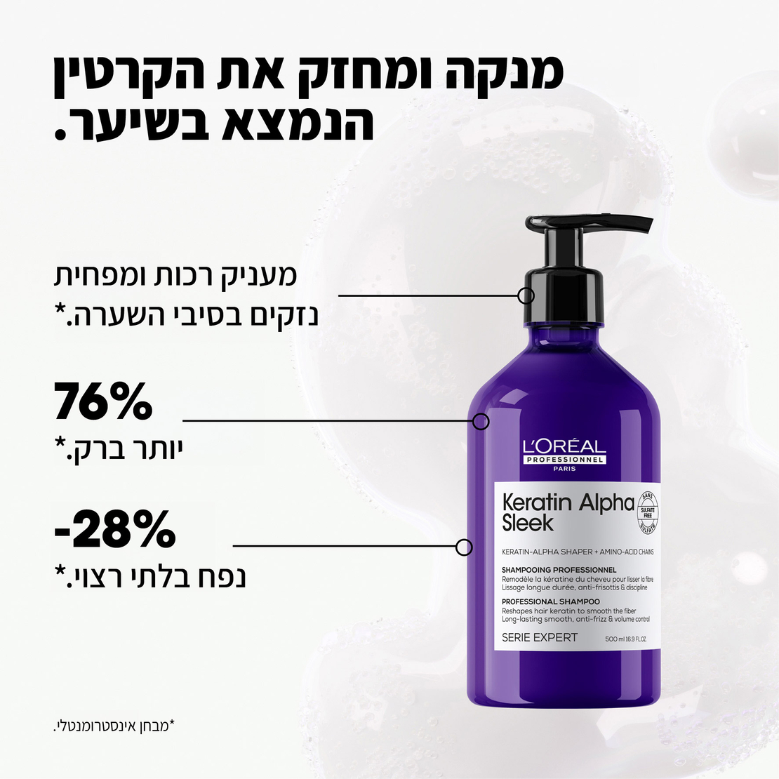 שמפו קרטין אלפא סליק - Shampoo Keratin Alpha Sleek 500 ml