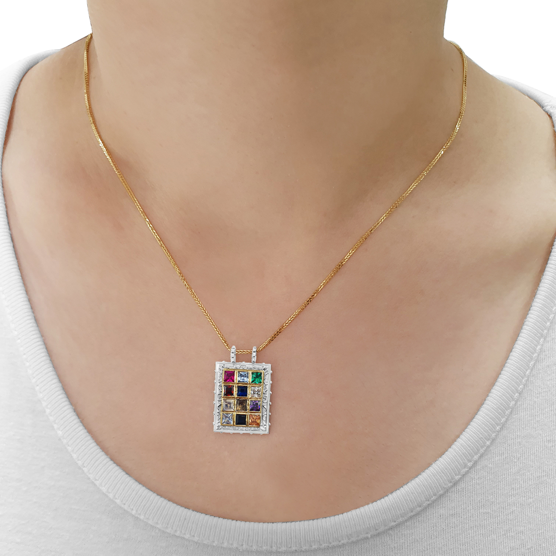 14K Gold Gemstone Choshen Breastplate Pendant