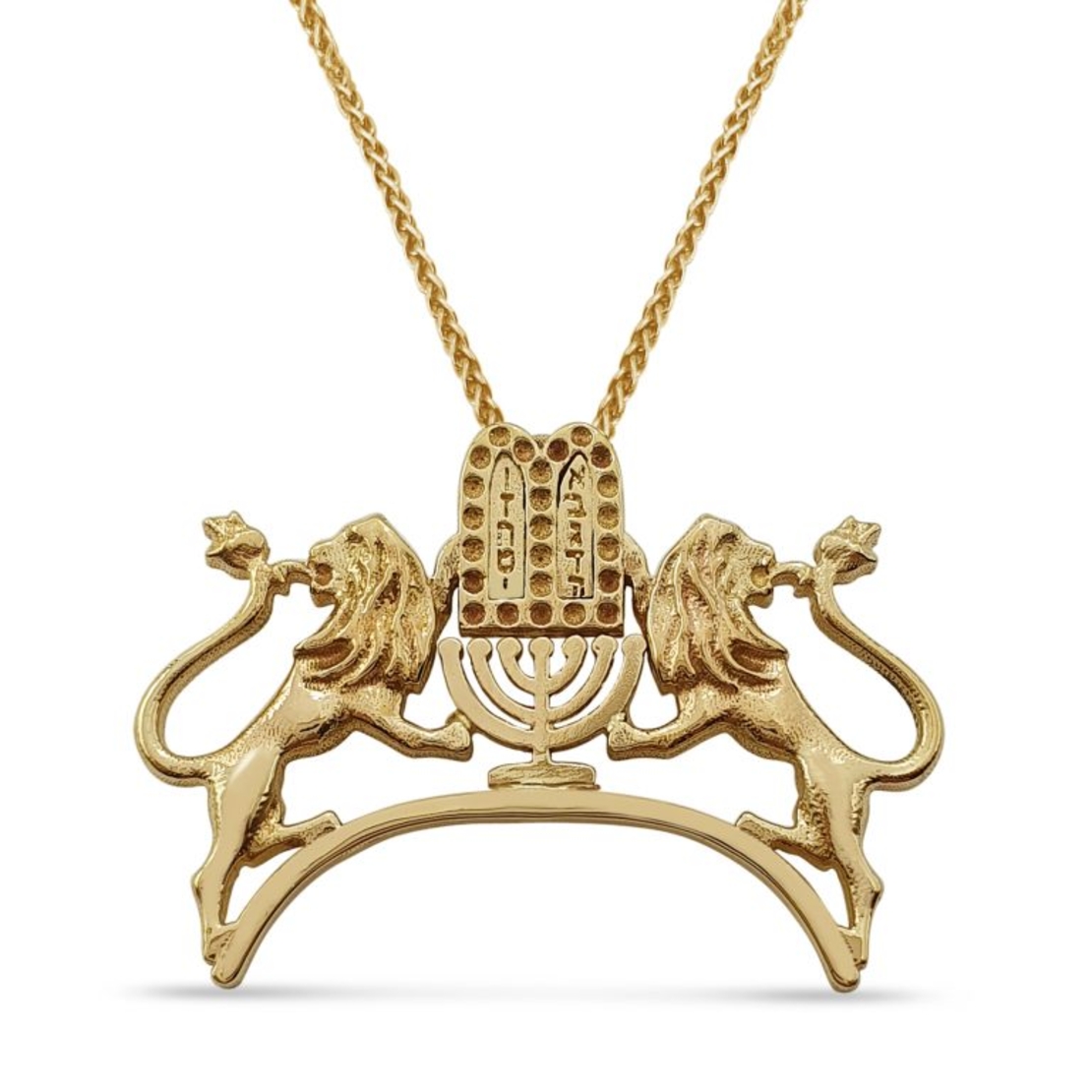 14k Gold Ten Commandments Lions with Menorah Pendant