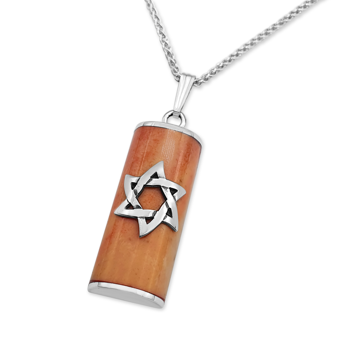 925 Sterling Silver and Jerusalem Stone Star of David Mezuzah Pendant