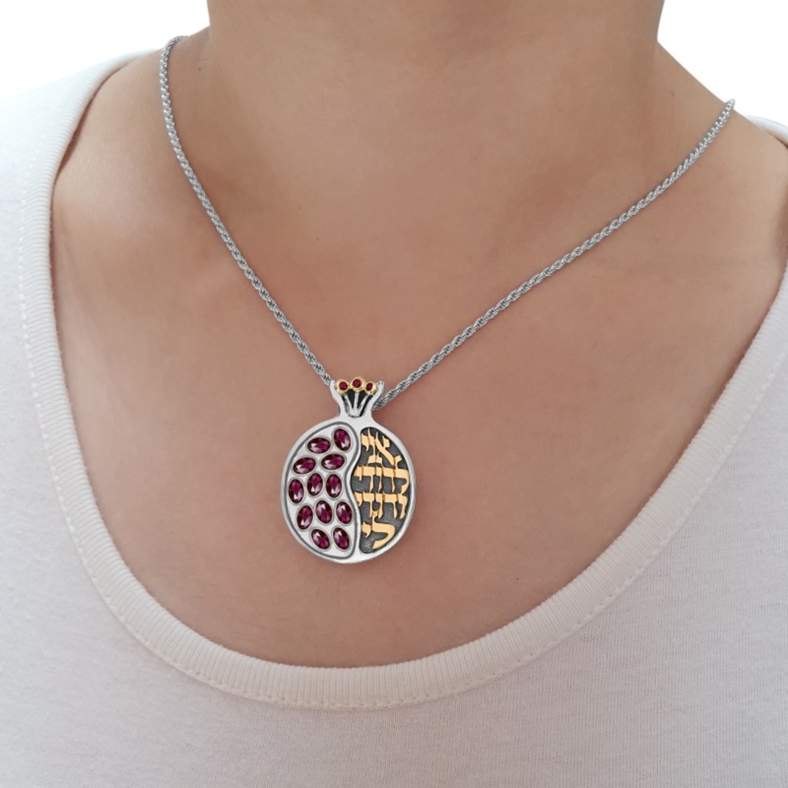 Large Pomegranate Ani ledodi Silver with Gold & Garnets Necklace