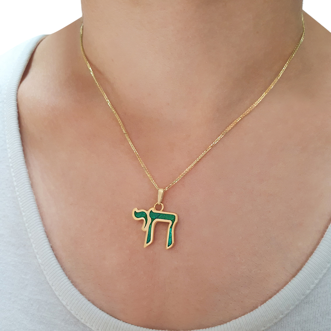 14K Yellow Gold Eilat Stone Chai Pendant