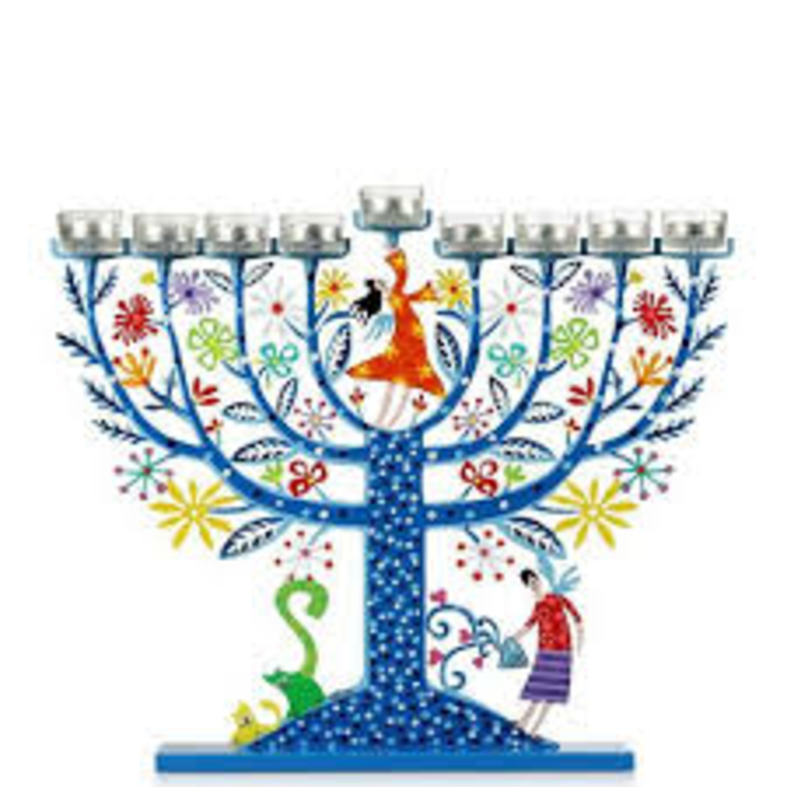 חנוכייה עץ משפחה צבעונית