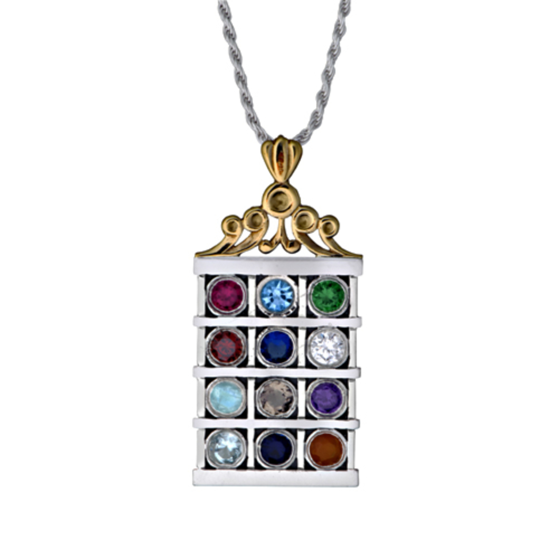 Sterling Silver with Gold Choshen Stones Pendant