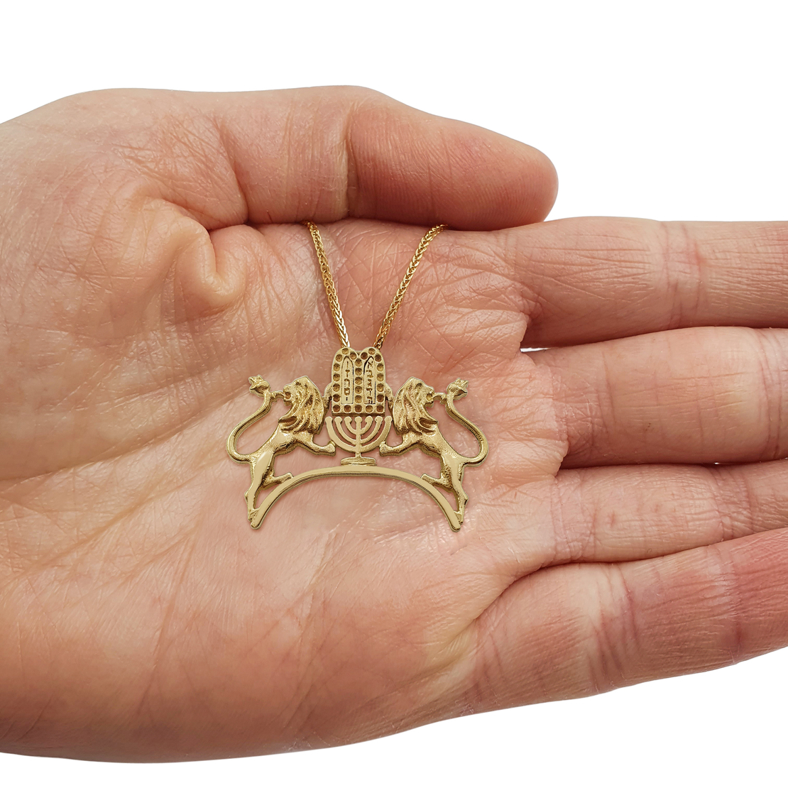 14k Gold Ten Commandments Lions with Menorah Pendant