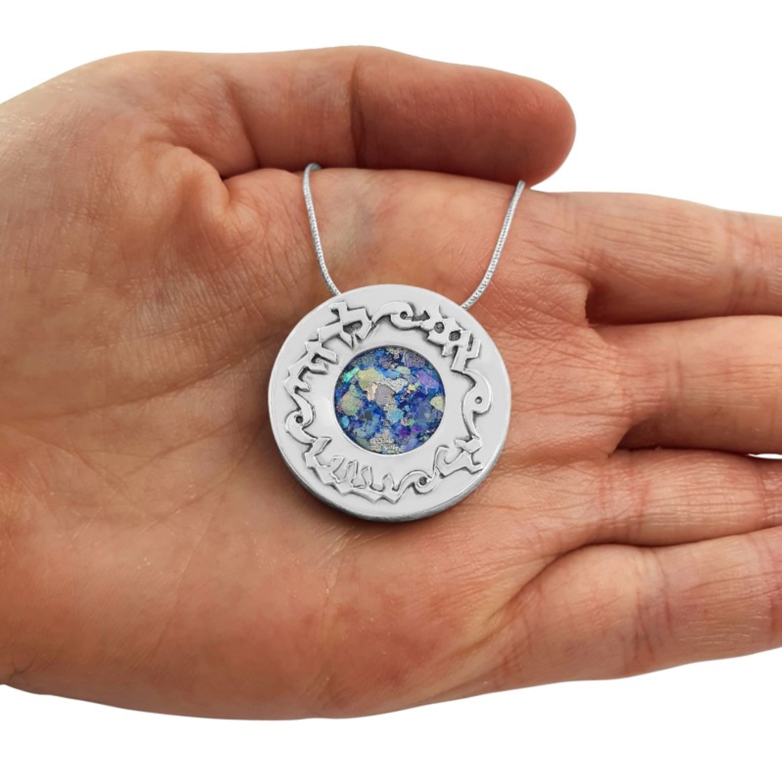 Sterling Silver Round Ani L’Dodi Roman Glass Necklace