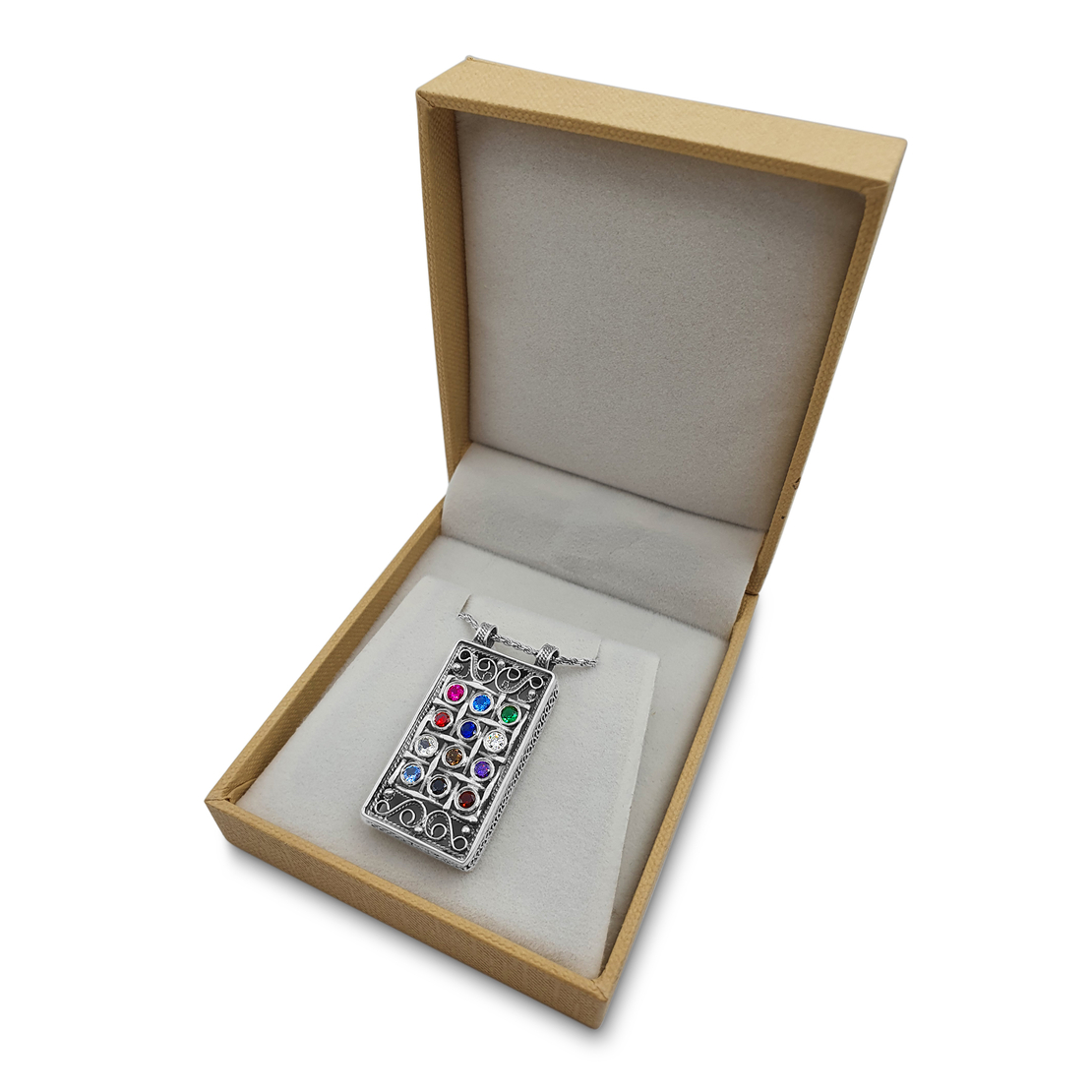 Sterling Silver Filigree Choshen tribes of Israel Necklace