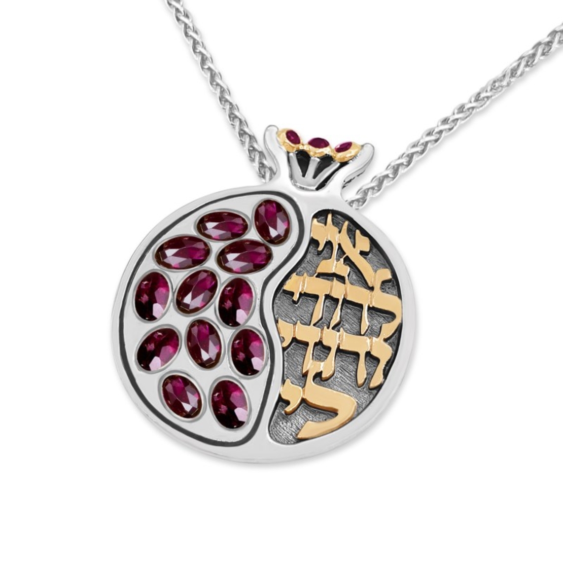 Large Pomegranate Ani ledodi Silver with Gold & Garnets Necklace