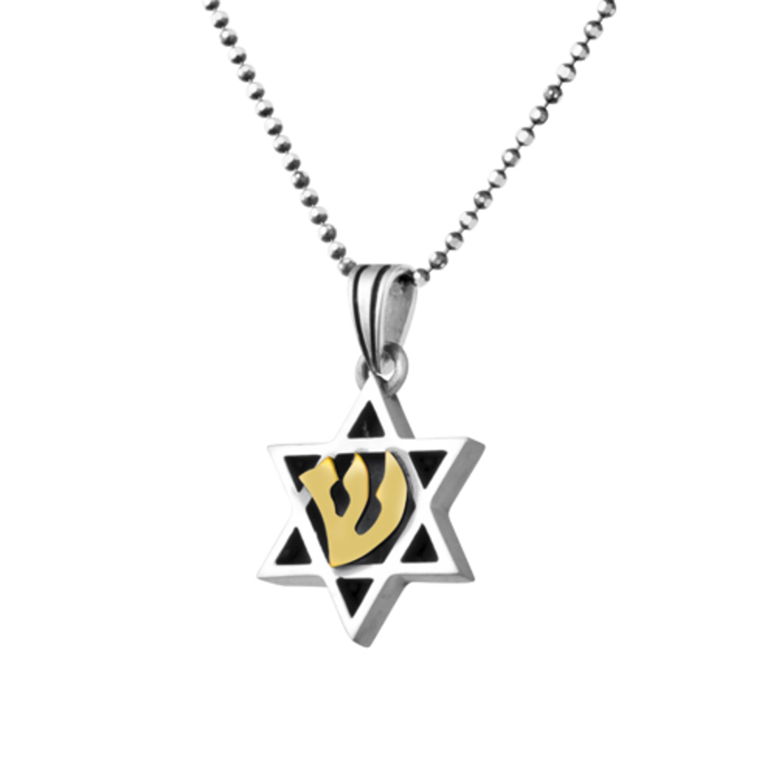 Sterling Silver Star of David Gold Shin Pendant