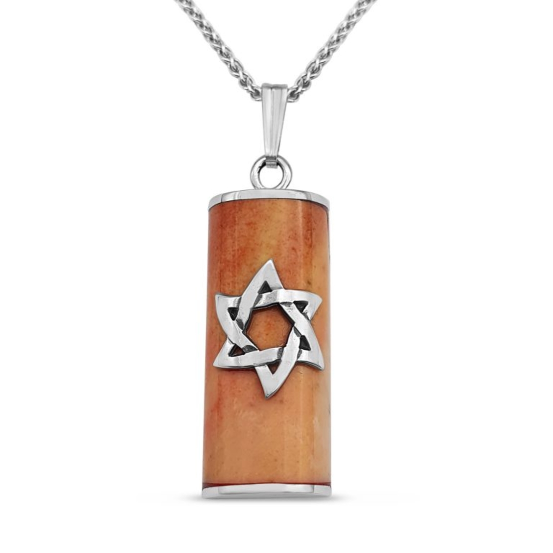 925 Sterling Silver and Jerusalem Stone Star of David Mezuzah Pendant