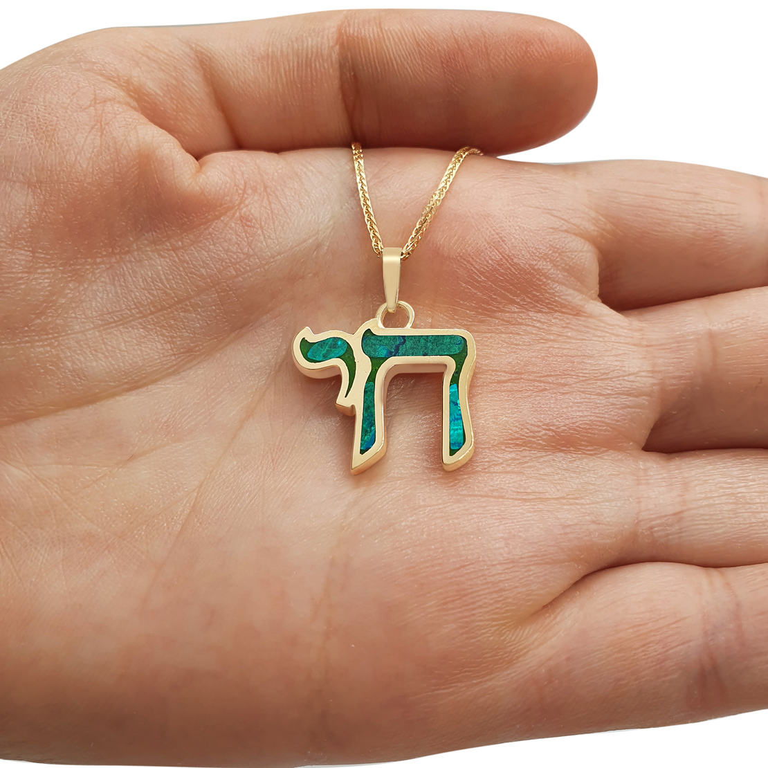 14K Yellow Gold Eilat Stone Chai Pendant