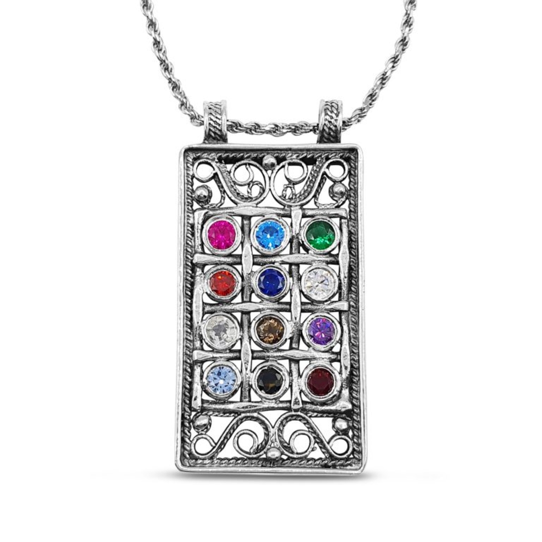 Sterling Silver Filigree Choshen tribes of Israel Necklace