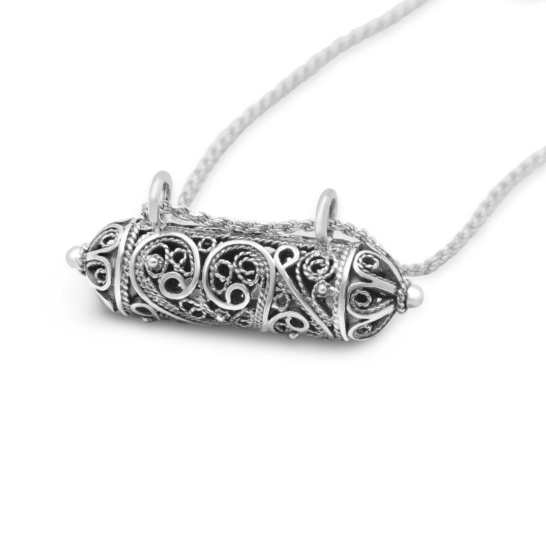 925 Sterling Silver Filligree Horizontal Mezuzah Pendant